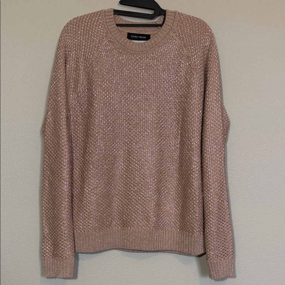 Ivanka Trump Blush Crewneck Sweater, Silver Metallic Embellishment, size Large